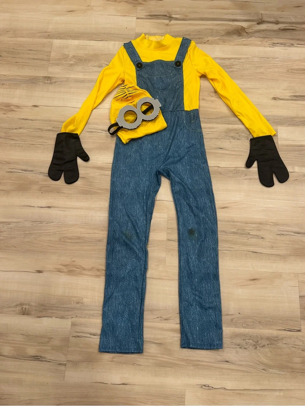 Yellow Long Sleeve Minion Costume Top with Denim-Look Overalls